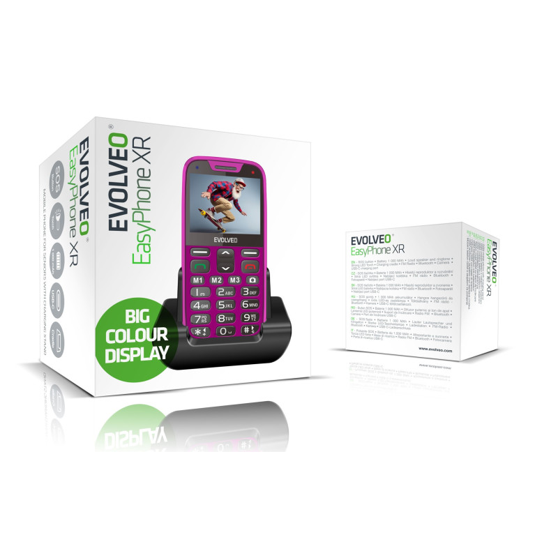 EVOLVEO EasyPhone XR, mobilný telefón pre seniorov s nabíjacím stojanom, ružový