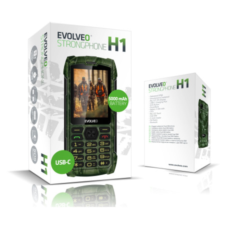 EVOLVEO StrongPhone H1, vodotesný odolný Dual SIM telefón, lovecká kamufláž
