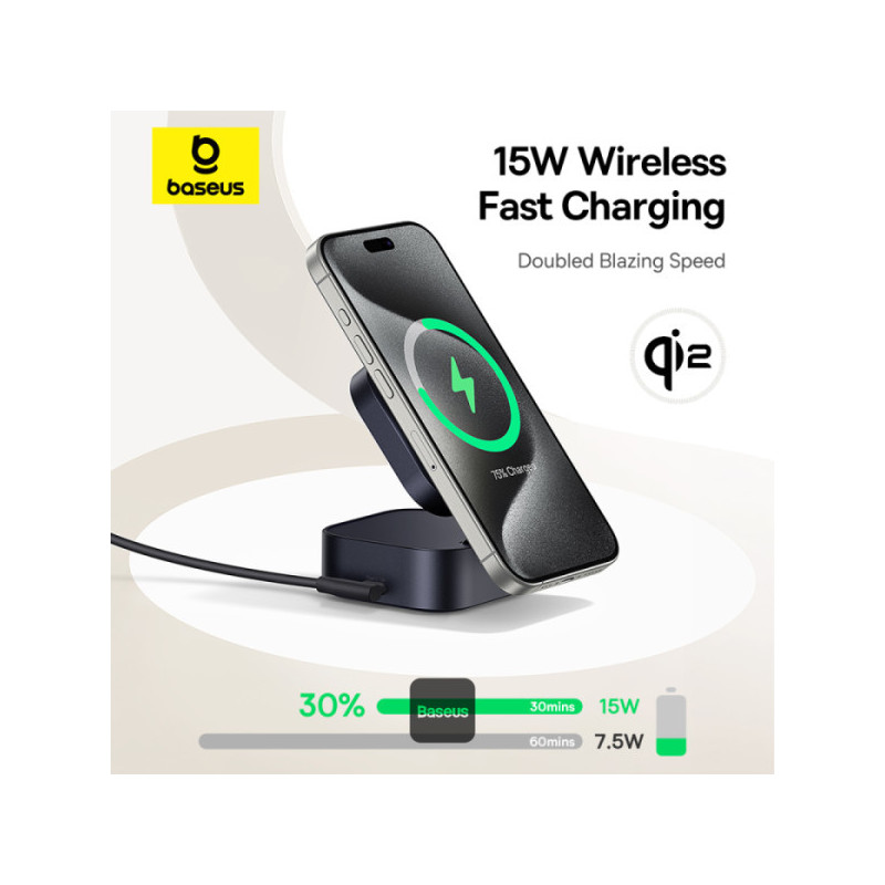 Baseus Magnetický bezdrôtový nabíjací stojan PicoGo Series 2v1 Qi2 67W čierny