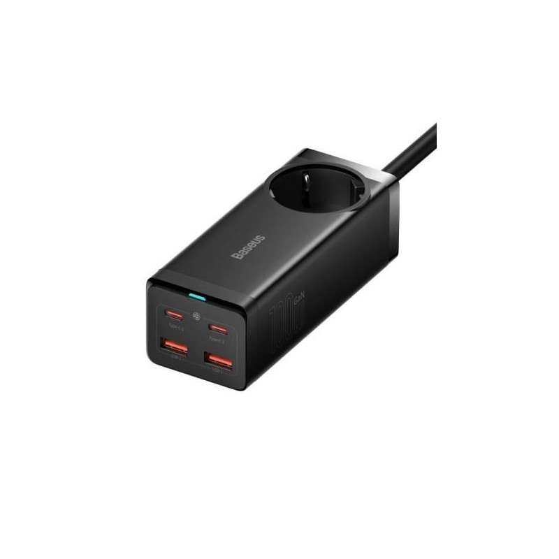 Baseus Rýchlonabíjačka do siete GaN3 Pro, 2x USB-C, 2x USB + AC 100W s káblom USB-C/USB-C čierna