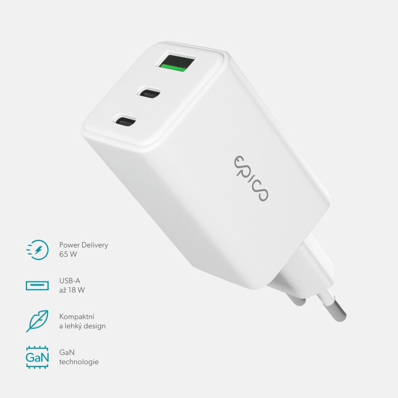 Epico UltraBoost GaN 65W sieťový adaptér EA65 - biela