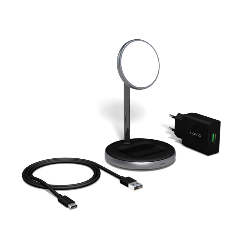 Epico 2in1 Magnetic Wireless Charger - čierna