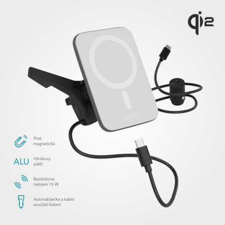 Epico Qi2 Mag+ ultra tenká autonabíjačka - biela
