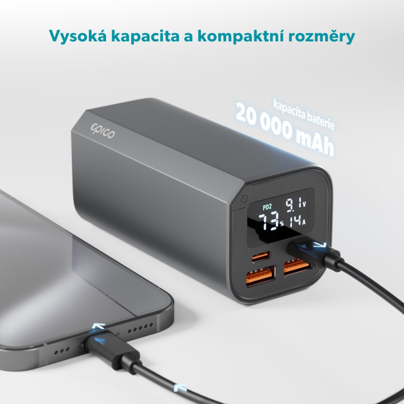 Epico Alu Power Bank PD 100W - 20 000mAh - šedá