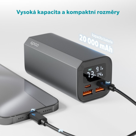Epico Alu Power Bank PD 100W - 20 000mAh - šedá
