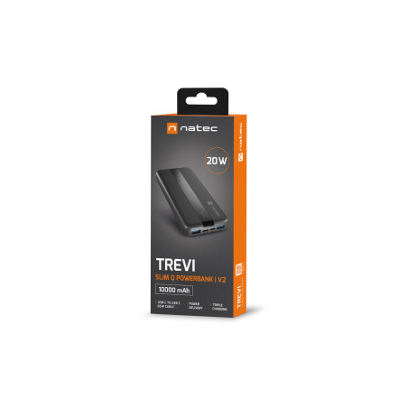 Power banka Natec TREVI SLIM Q V2 10000mAh, 2X USB-A 18W, 1X USB-C 20W, USB-C - USB0-C kábel, čierna