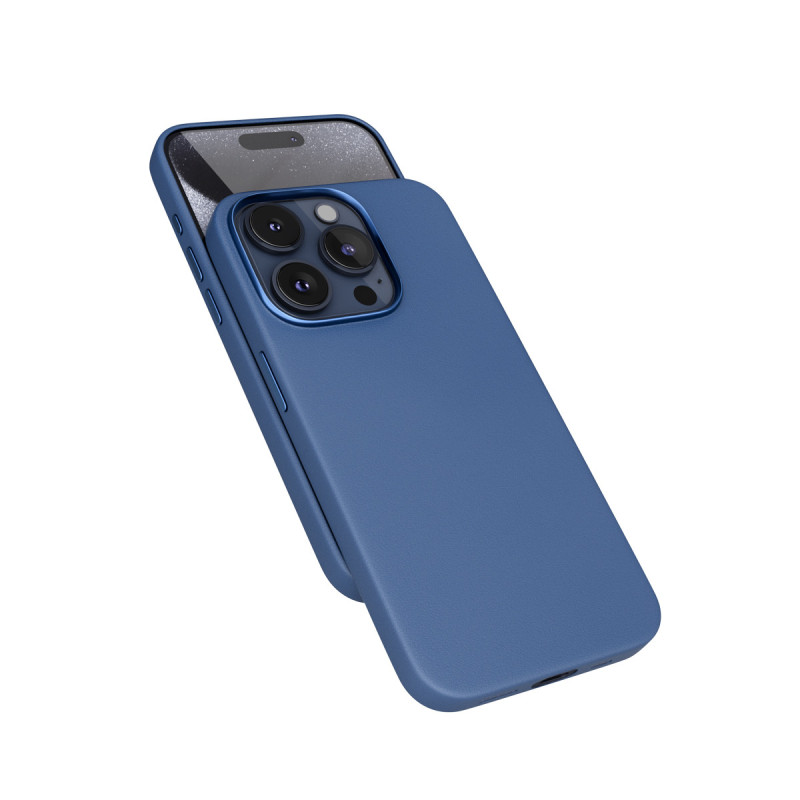 Epico Mag+ kožený kryt iPhone 15 Pro - modrá