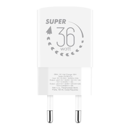 OBAL:ME GaN Cestovná Nabíjačka USB-A + USB-C 36W White