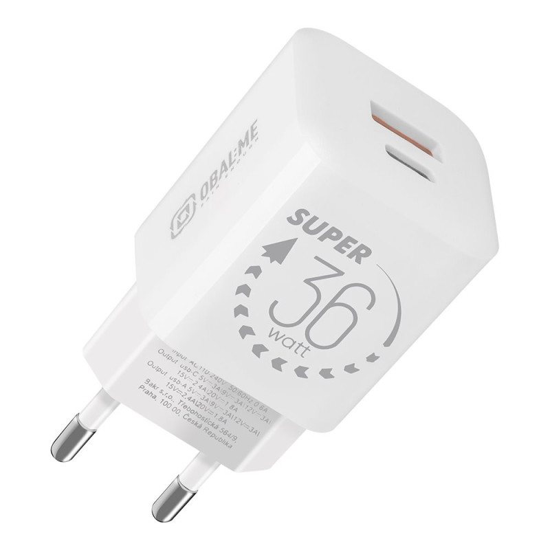 OBAL:ME GaN Cestovná Nabíjačka USB-A + USB-C 36W White