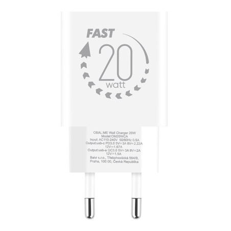 OBAL:ME Cestovná Nabíjačka USB-A + USB-C 20W + 2x kábel 1m White