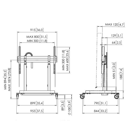 Vogel|s RISE 5205 pojazdný podlahový lift 98", dvojitý, 887-1867 mm