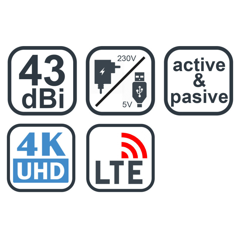 EVOLVEO Xany 2B, 230/5V, aktívna izbová anténa FM/DAB+/DVB-T2, filter LTE,4G,5G