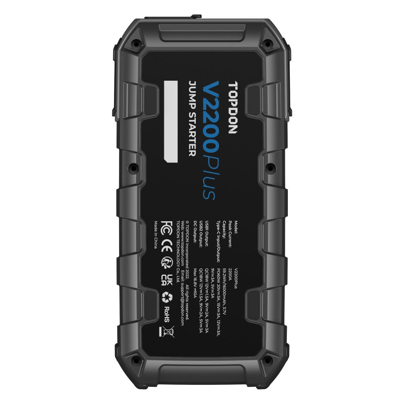 TOPDON V2200Plus/16000mAh/max výstupný prúd 2200A/2xUSB-A/USB-C/DC Jack/tester batérie
