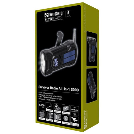 Sandberg Surviovor All-in-1 5000 mAh, FM/AM rádio s ďalšími funkciami, čierna
