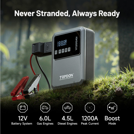 TOPDON Car Jump Starter Jump Surge V1200air/10000mAh/1200A/6,0l benzín/4,5l nafta
