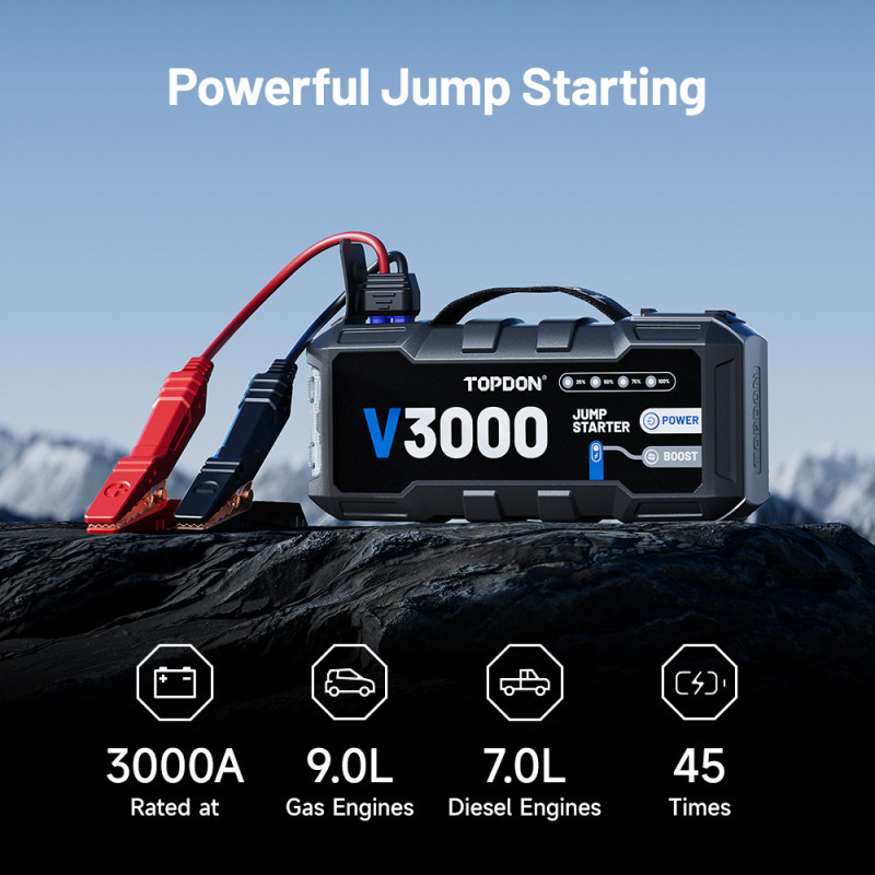 TOPDON Car Jump Starter V3000/3000A/12V vozidla/24000mAh/9l benzín/7l diesel/ LED svetlo |