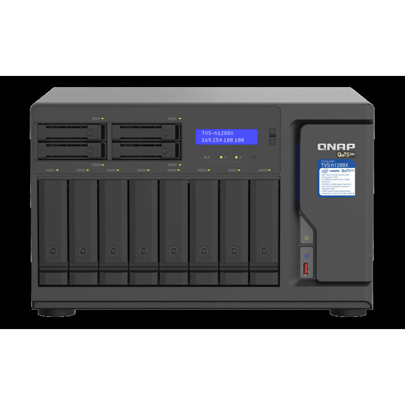 QNAP TVS-h1288X-W1250-16G (Xeon 3,3GHz, ZFS, 16GB ECC RAM, 8x 3,5" + 4x 2,5", 2x M.2 NVMe, 4x 2,5GbE)