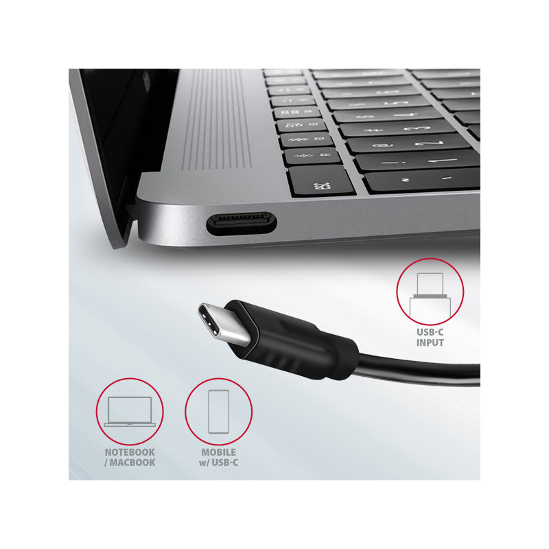 AXAGON HMC-5G2, USB 10Gbps hub, porty 2x USB-A, 2x USB-C, HDMI 4k/60, PD 100W, kábel USB-C 13cm