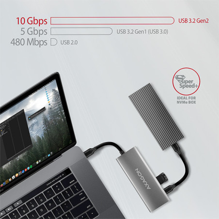 AXAGON HMC-5G2, USB 10Gbps hub, porty 2x USB-A, 2x USB-C, HDMI 4k/60, PD 100W, kábel USB-C 13cm