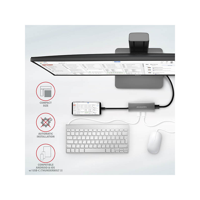 AXAGON HMC-5G2, USB 10Gbps hub, porty 2x USB-A, 2x USB-C, HDMI 4k/60, PD 100W, kábel USB-C 13cm
