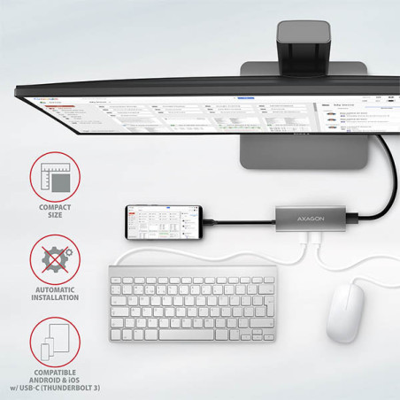 AXAGON HMC-5G2, USB 10Gbps hub, porty 2x USB-A, 2x USB-C, HDMI 4k/60, PD 100W, kábel USB-C 13cm