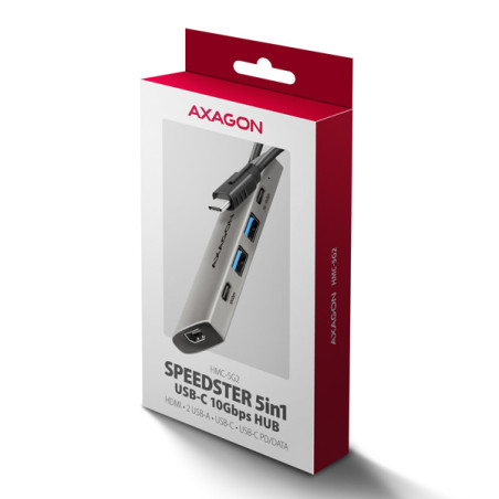 AXAGON HMC-5G2, USB 10Gbps hub, porty 2x USB-A, 2x USB-C, HDMI 4k/60, PD 100W, kábel USB-C 13cm