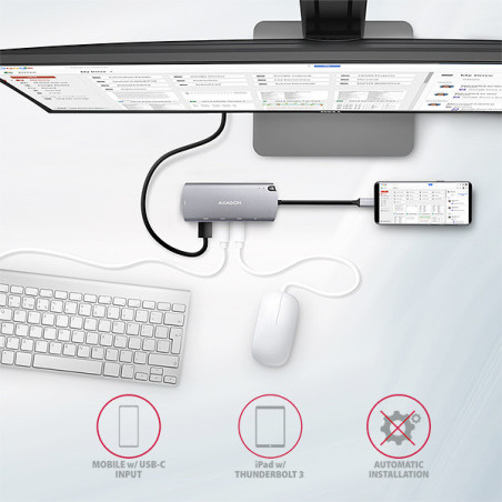 AXAGON HMC-6M2, USB 3.2 Gen 1 hub, 2x USB-A, HDMI, RJ-45 GLAN, SATA M.2, PD 100W, kábel USB-C 18cm
