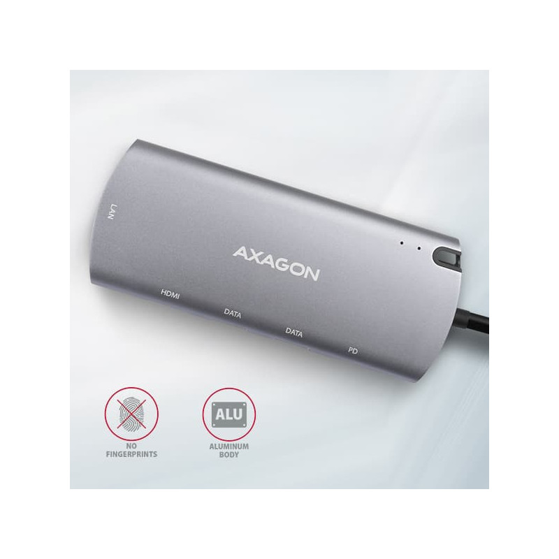 AXAGON HMC-6M2, USB 3.2 Gen 1 hub, 2x USB-A, HDMI, RJ-45 GLAN, SATA M.2, PD 100W, kábel USB-C 18cm