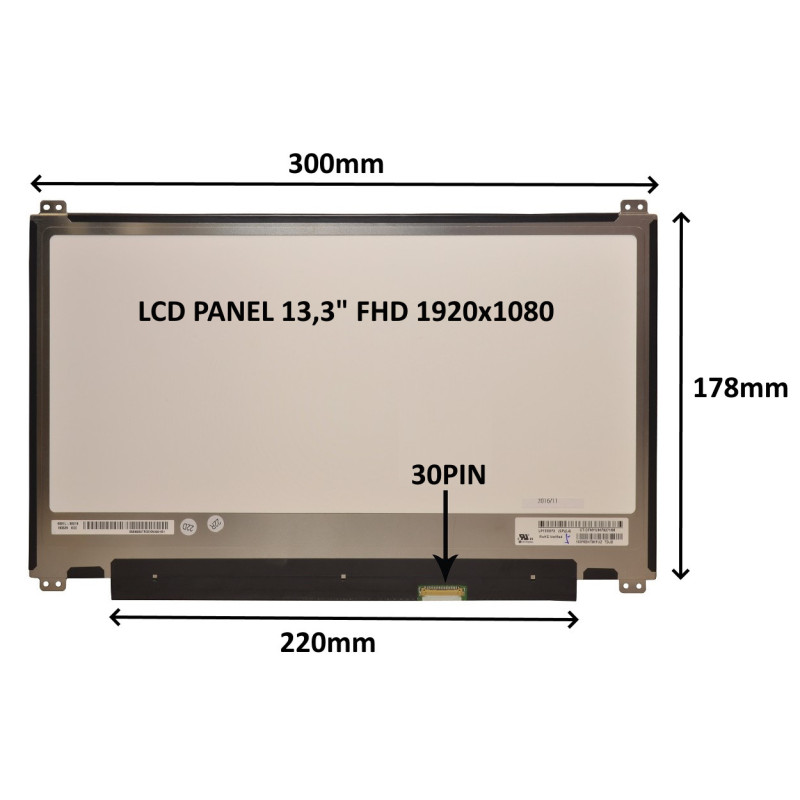 LCD PANEL 13,3" FHD 1920x1080 30PIN MATNÝ / ÚCHYTY HORE A DOLE