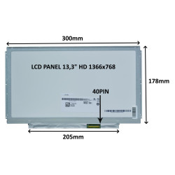 LCD PANEL 13,3" HD 1366x768 40PIN MATNÝ / ÚCHYTY PO STRANÁCH