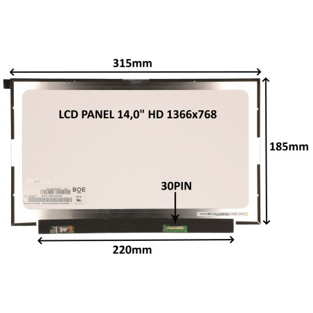 LCD PANEL 14,0" HD 1366x768 30PIN MATNÝ / BEZ ÚCHYTOV