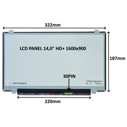 LCD PANEL 14,0" HD+ 1600x900 30PIN MATNÝ / ÚCHYTY HORE A DOLE