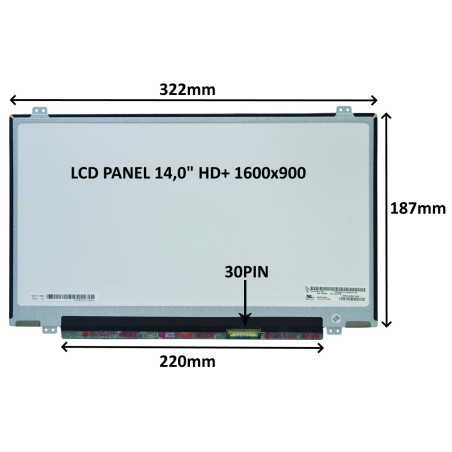 LCD PANEL 14,0" HD+ 1600x900 30PIN MATNÝ / ÚCHYTY HORE A DOLE