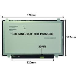 LCD PANEL 14,0" FHD 1920x1080 30PIN MATNÝ IPS / ÚCHYTY HORE A DOLE