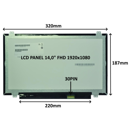 LCD PANEL 14,0" FHD 1920x1080 30PIN MATNÝ IPS / ÚCHYTY HORE A DOLE