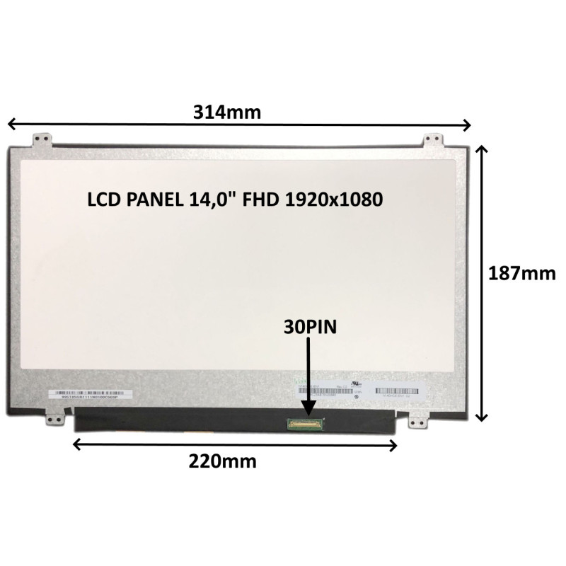 LCD PANEL 14,0" FHD 1920x1080 30PIN MATNÝ / ÚCHYTY HORE A DOLE