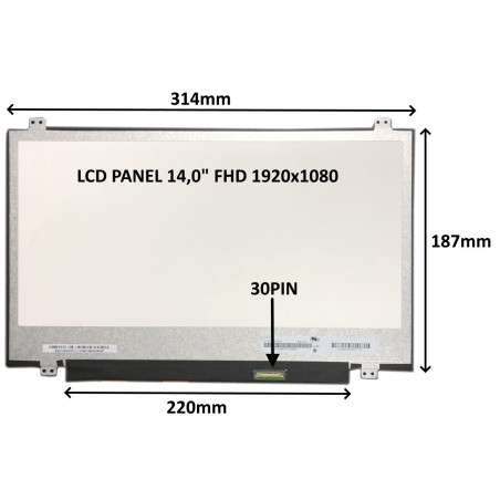 LCD PANEL 14,0" FHD 1920x1080 30PIN MATNÝ / ÚCHYTY HORE A DOLE