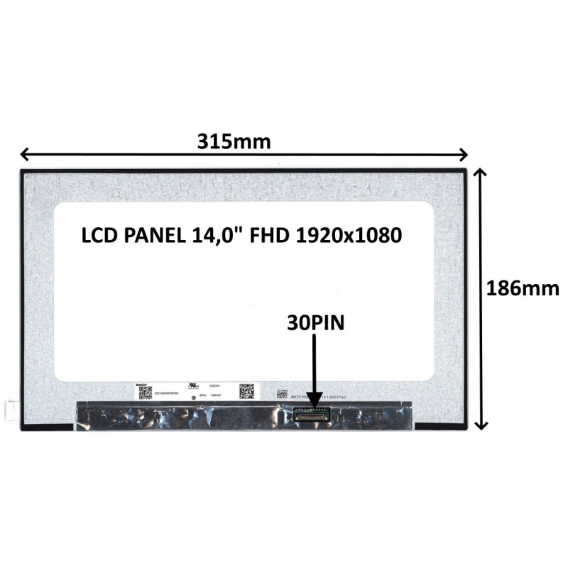 LCD PANEL 14,0" FHD 1920x1080 30PIN MATNÝ IPS / BEZ ÚCHYTOV