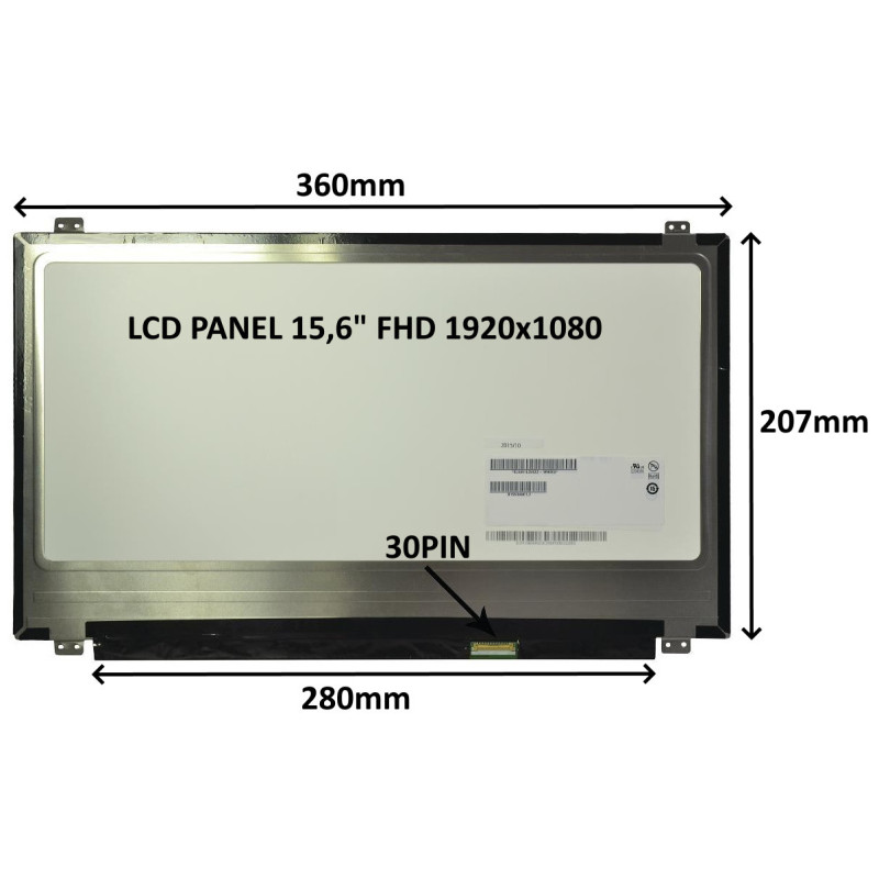 LCD PANEL 15,6" FHD 1920x1080 30PIN MATNÝ IPS / ÚCHYTY HORE A DOLE