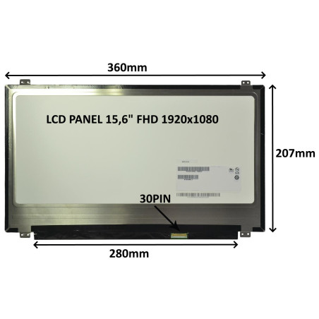 LCD PANEL 15,6" FHD 1920x1080 30PIN MATNÝ IPS / ÚCHYTY HORE A DOLE