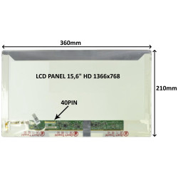 LCD PANEL 15,6" HD 1366x768 40PIN LESKLÝ / SKRUTKOVANIE Z BOKOV
