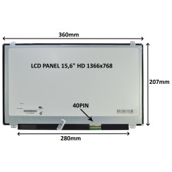 LCD PANEL 15,6" HD 1366x768 40PIN LESKLÝ / ÚCHYTY HORE A DOLE