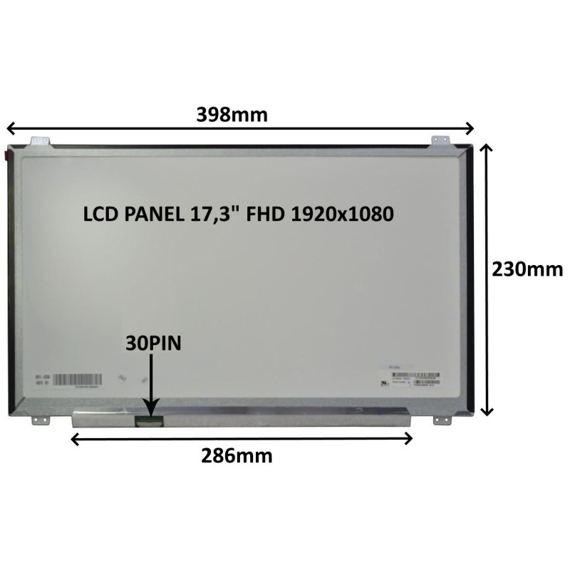 LCD PANEL 17,3" FHD 1920x1080 30PIN MATNÝ IPS / ÚCHYTY HORE A DOLE
