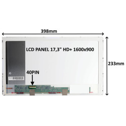 LCD PANEL 17,3" HD+ 1600x900 40PIN MATNÝ / SKRUTKOVANIE Z BOKOV