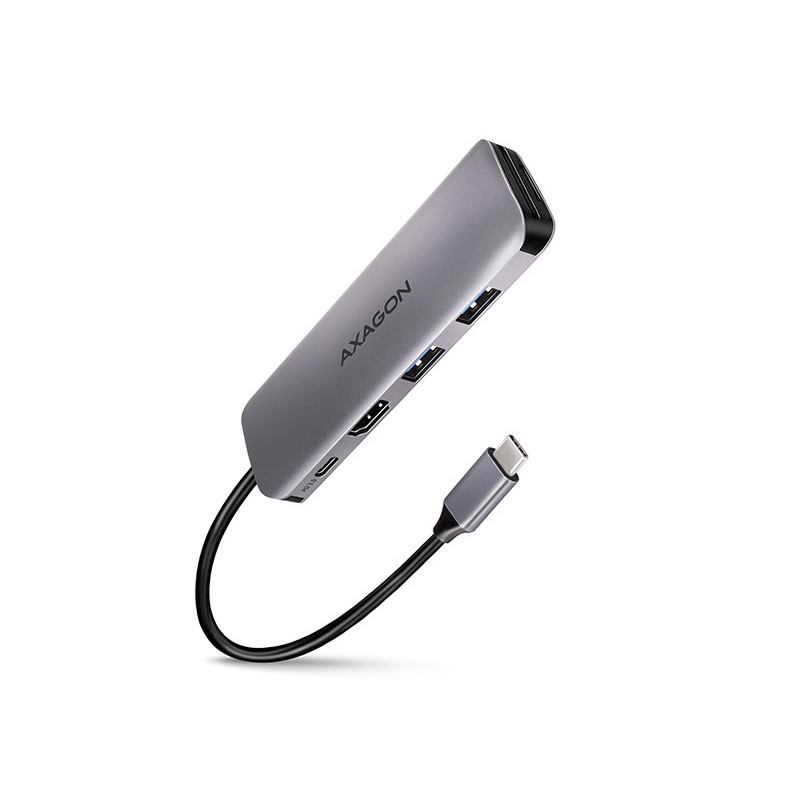AXAGON HMC-5, USB 3.2 Gen 1 hub, porty 2x USB-A, HDMI, SD/microSD slot, PD 100W, kábel USB-C 20cm