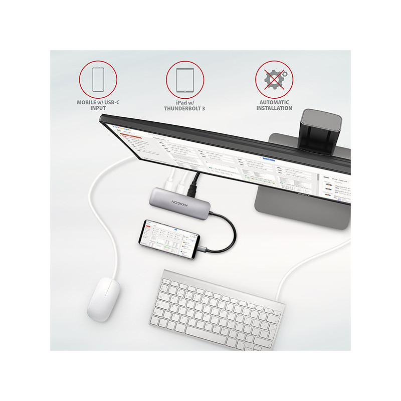 AXAGON HMC-5, USB 3.2 Gen 1 hub, porty 2x USB-A, HDMI, SD/microSD slot, PD 100W, kábel USB-C 20cm
