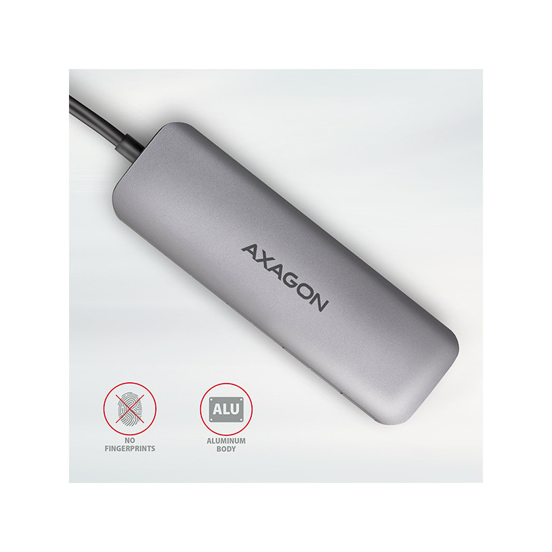AXAGON HMC-5, USB 3.2 Gen 1 hub, porty 2x USB-A, HDMI, SD/microSD slot, PD 100W, kábel USB-C 20cm