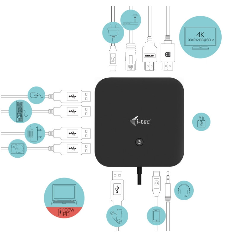 i-tec USB-C HDMI DP Docking Station with Power Delivery 100W