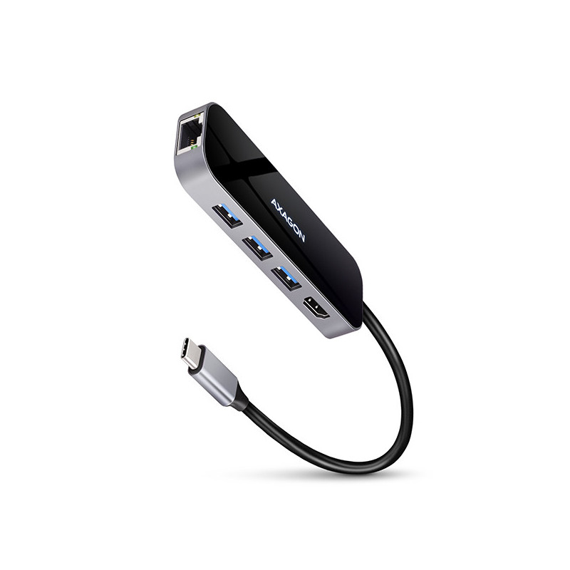 AXAGON HMC-6GL, USB 3.2 Gen 1 hub, 3x USB-A, HDMI 4k/30Hz, RJ-45 GLAN, PD 100W, kábel USB-C 20cm
