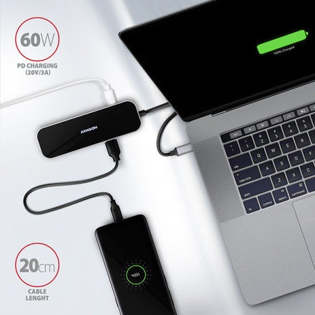 AXAGON HMC-6GL, USB 3.2 Gen 1 hub, 3x USB-A, HDMI 4k/30Hz, RJ-45 GLAN, PD 100W, kábel USB-C 20cm